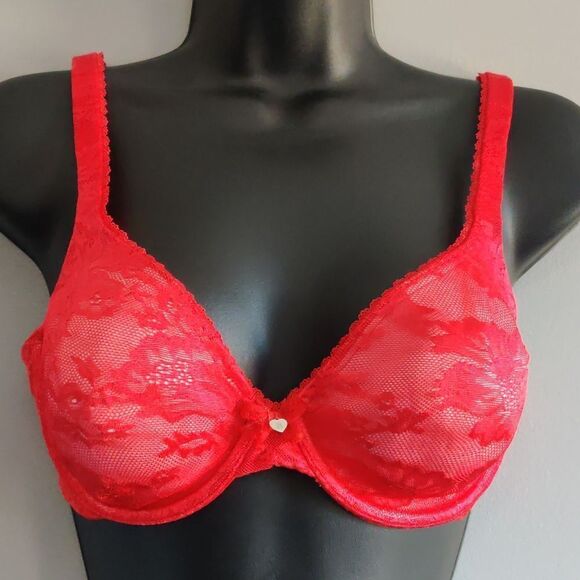 Body By Victoria Unlined Perfect Coverage Red Lace Bra - Picture 1 of 4